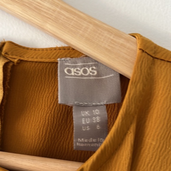 ASOS DESIGN satin maxi dress with batwing sleeve and wrap waist in mustard - Picture 7 of 7